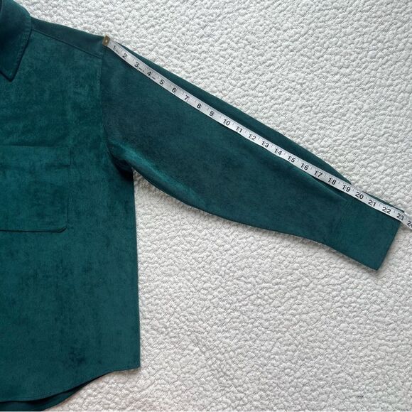 Zara Fine-Waled Emerald Green Corduroy Oversized Long Sleeve Button Blouse SZ M - Picture 12 of 14